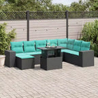 vidaXL Loungesofa-Garnitur mit Kissen, Tisch und Sofas, 9-teilig, Polyrattan