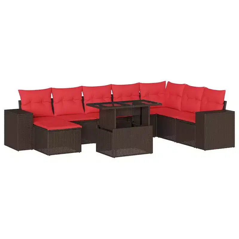 vidaXL Patio Sofa Set with Cushions Table and Couches 9 Piece Poly Rattan