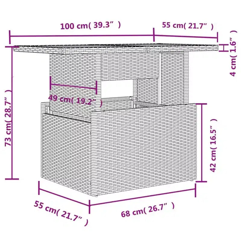 vidaXL 7-teiliges Garten-Sofa-Set mit Kissen, Poly-Rattan-Gartensitzgruppe, modular, verstellbarer Tisch