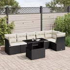 vidaXL 7-teiliges Garten-Sofa-Set mit Kissen, Poly-Rattan-Gartensitzgruppe, modular, verstellbarer Tisch