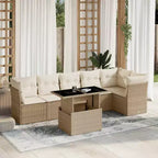 vidaXL 7-teiliges Garten-Sofa-Set mit Kissen, Poly-Rattan-Gartensitzgruppe, modular, verstellbarer Tisch