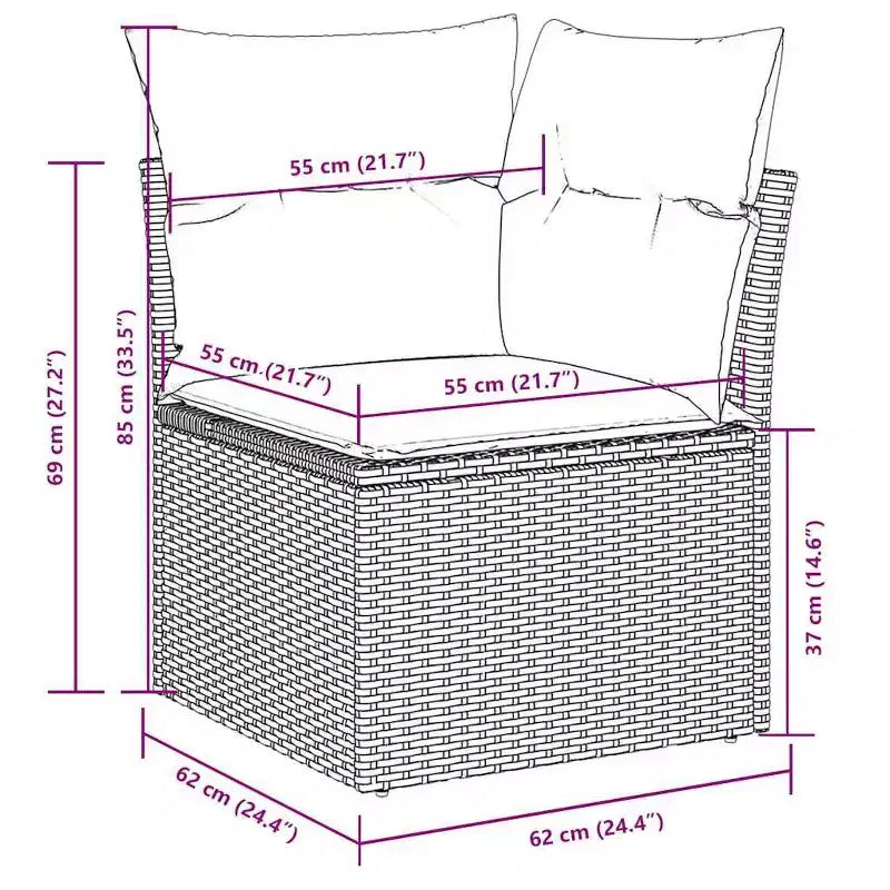 vidaXL 7-teiliges Garten-Sofa-Set mit Kissen, Poly-Rattan-Gartensitzgruppe, modular, verstellbarer Tisch