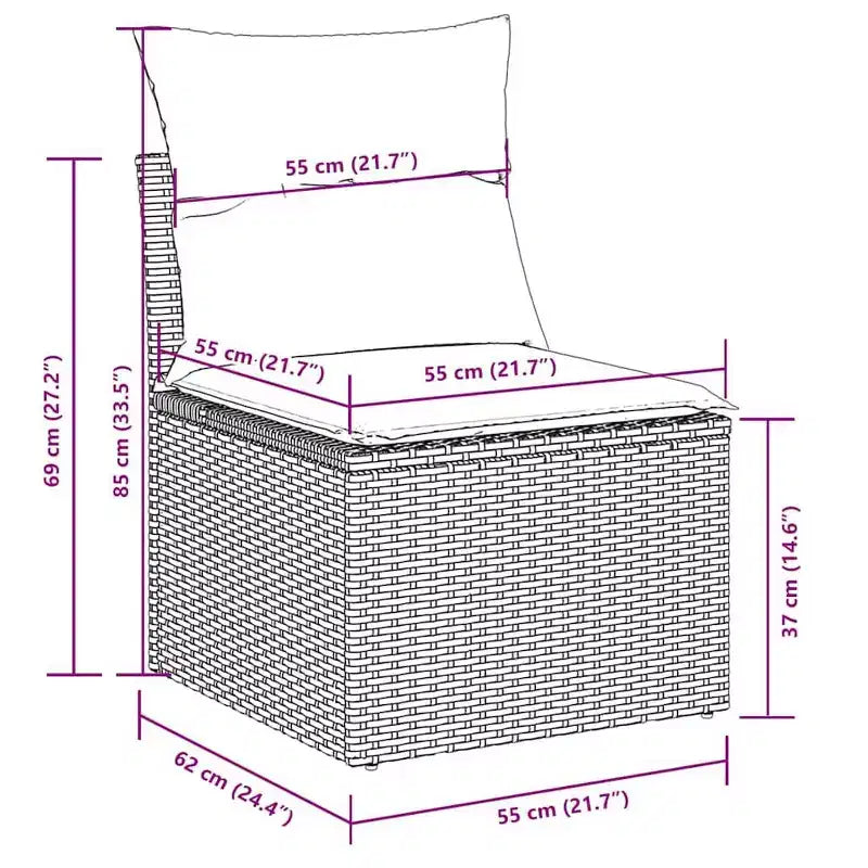 vidaXL 7-teiliges Garten-Sofa-Set mit Kissen, Poly-Rattan-Gartensitzgruppe, modular, verstellbarer Tisch