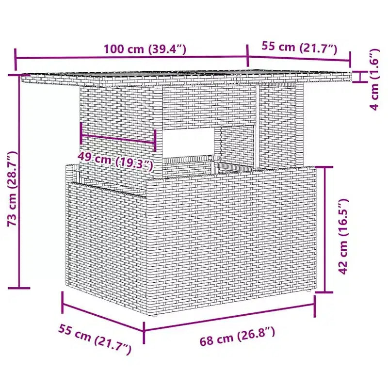 vidaXL 7-teiliges Garten-Sofa-Set mit Kissen, Poly-Rattan-Gartensitzgruppe, modular, verstellbarer Tisch