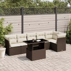 vidaXL 7-teiliges Garten-Sofa-Set mit Kissen, Poly-Rattan-Gartensitzgruppe, modular, verstellbarer Tisch