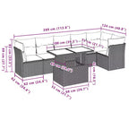 vidaXL 7-teiliges Garten-Sofa-Set mit Kissen, Poly-Rattan-Gartensitzgruppe, modular, verstellbarer Tisch