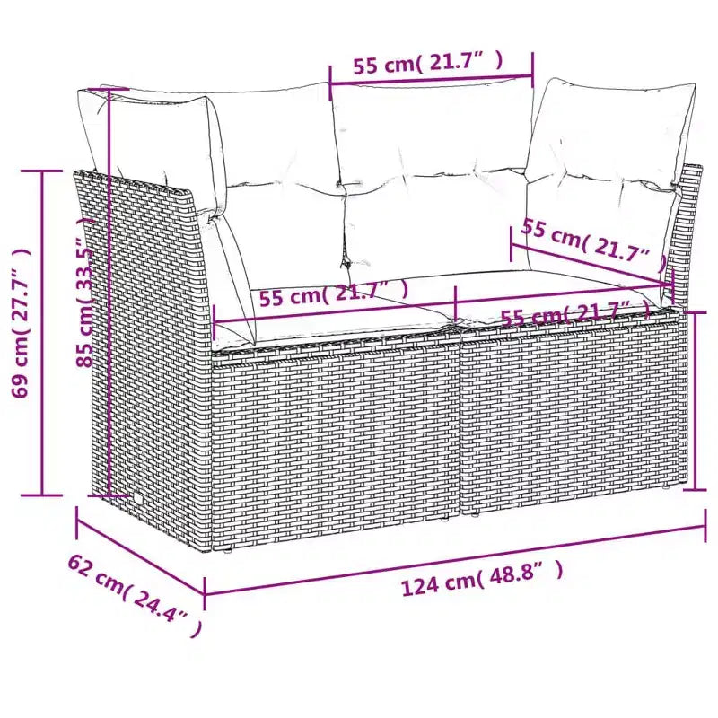 vidaXL 7-teiliges Garten-Sofa-Set mit Kissen, Poly-Rattan-Gartensitzgruppe, modular, verstellbarer Tisch