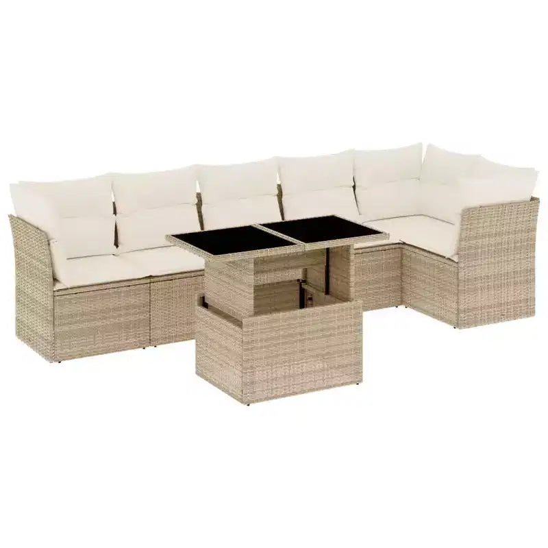 vidaXL 7 Piece Patio Sofa Set with Cushions, Poly Rattan Outdoor Sectional, Modular, Adjustable Table