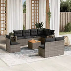 vidaXL 9-teiliges Garten-Sofa-Set mit Kissen Schwarz Polyrattan