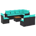 vidaXL 9 Piece Garden Sofa Set with Cushions Black Poly Rattan