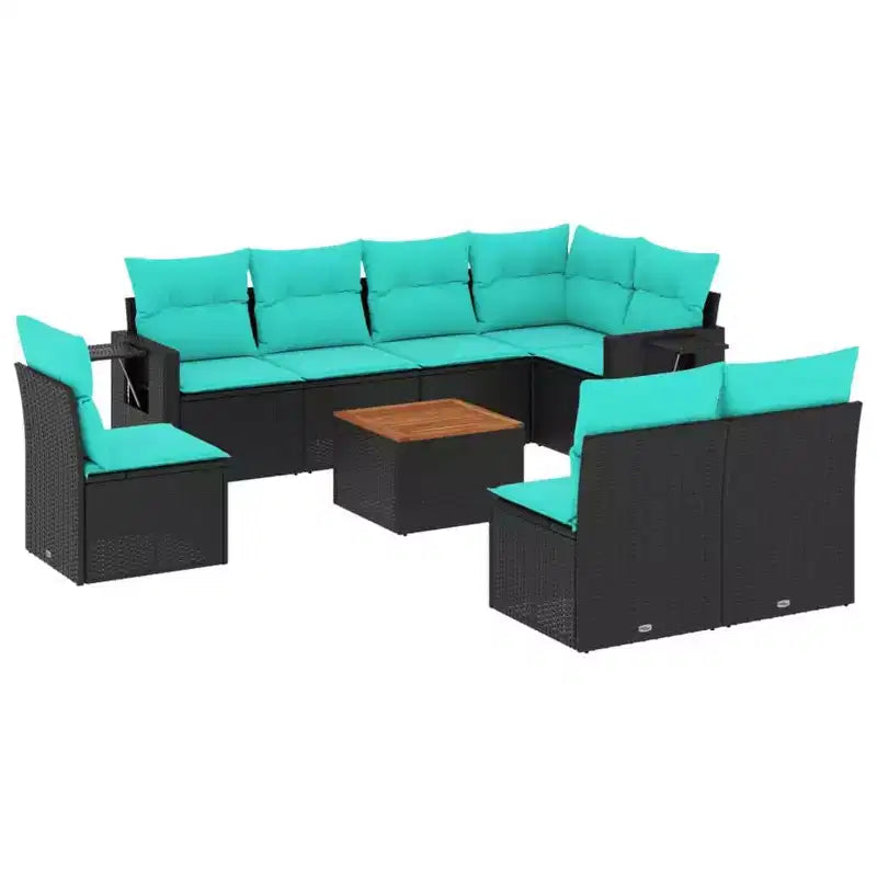 vidaXL 9 Piece Garden Sofa Set with Cushions Black Poly Rattan