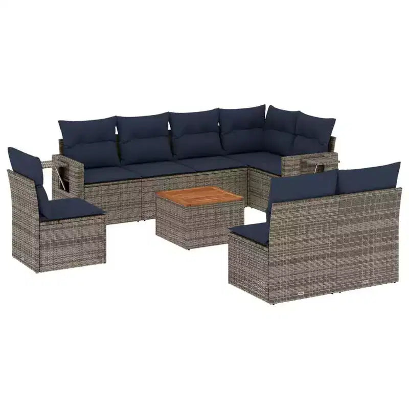 vidaXL 9-teiliges Garten-Sofa-Set mit Kissen Schwarz Polyrattan