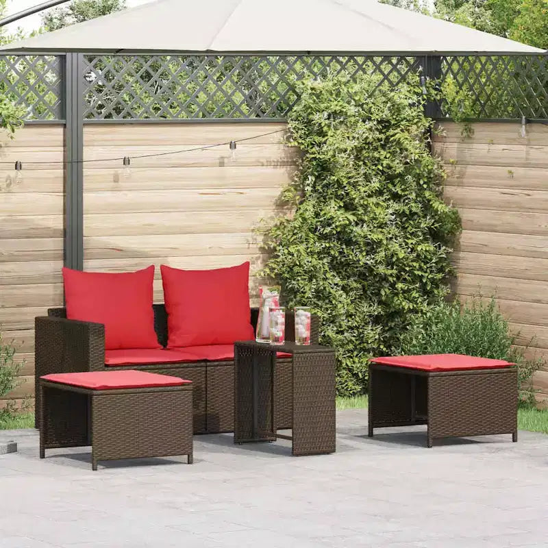 vidaXL 5-teiliges Loungeset mit Kissen, stapelbar, grau, Polyrattan
