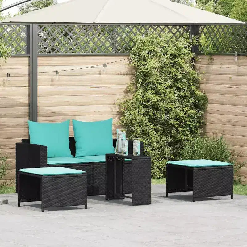 vidaXL 5-teiliges Loungeset mit Kissen, stapelbar, grau, Polyrattan