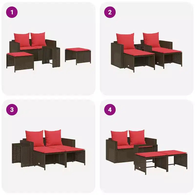 vidaXL 5-teiliges Loungeset mit Kissen, stapelbar, grau, Polyrattan
