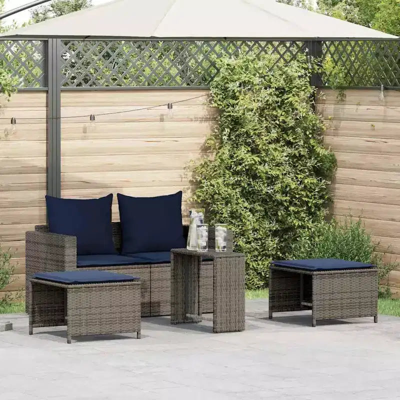 vidaXL 5-teiliges Loungeset mit Kissen, stapelbar, grau, Polyrattan