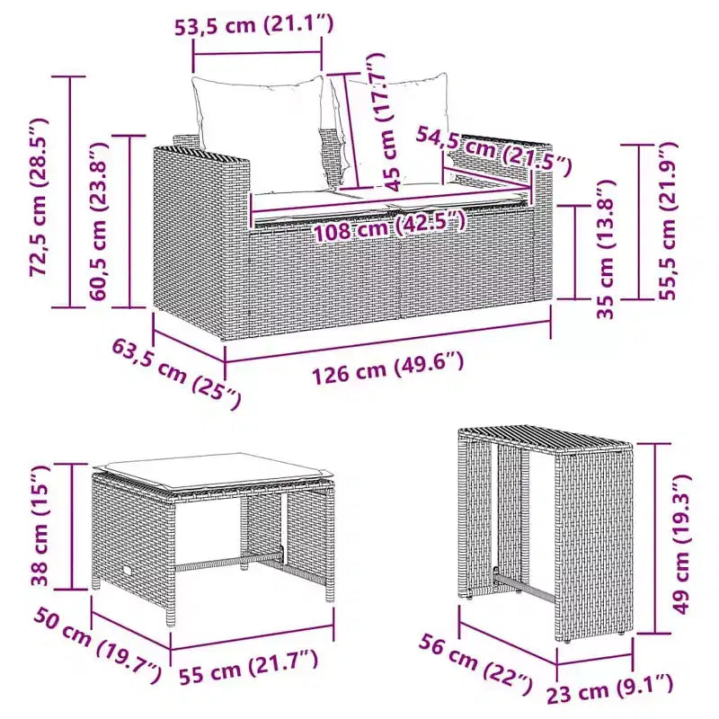 vidaXL 5-teiliges Loungeset mit Kissen, stapelbar, grau, Polyrattan
