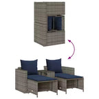 vidaXL 5-teiliges Loungeset mit Kissen, stapelbar, grau, Polyrattan