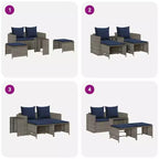 vidaXL 5-teiliges Loungeset mit Kissen, stapelbar, grau, Polyrattan