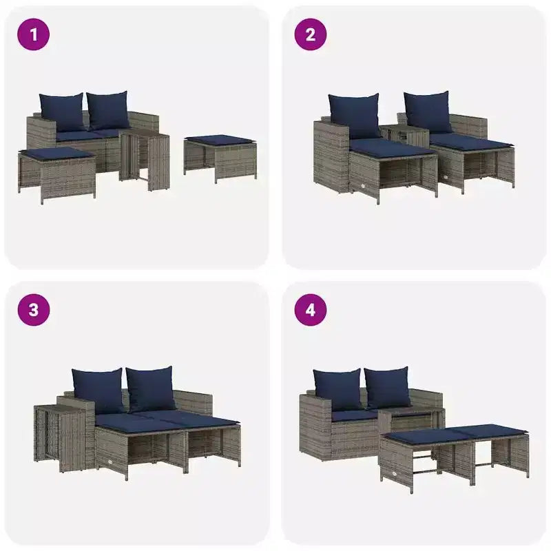 vidaXL 5-teiliges Loungeset mit Kissen, stapelbar, grau, Polyrattan