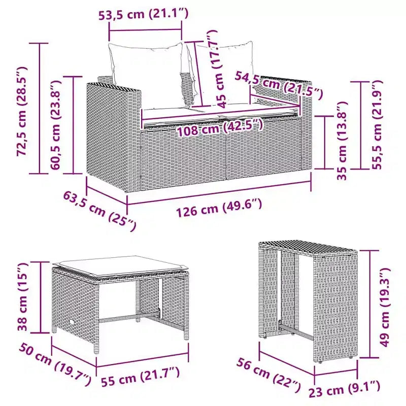 vidaXL 5-teiliges Loungeset mit Kissen, stapelbar, grau, Polyrattan