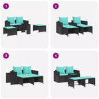 vidaXL 5-teiliges Loungeset mit Kissen, stapelbar, grau, Polyrattan