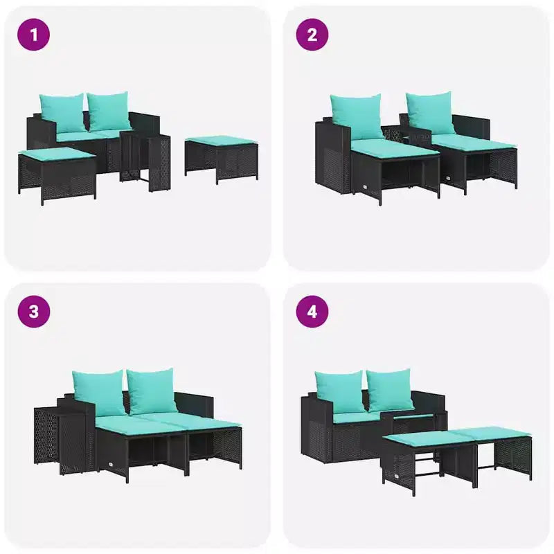 vidaXL 5-teiliges Loungeset mit Kissen, stapelbar, grau, Polyrattan