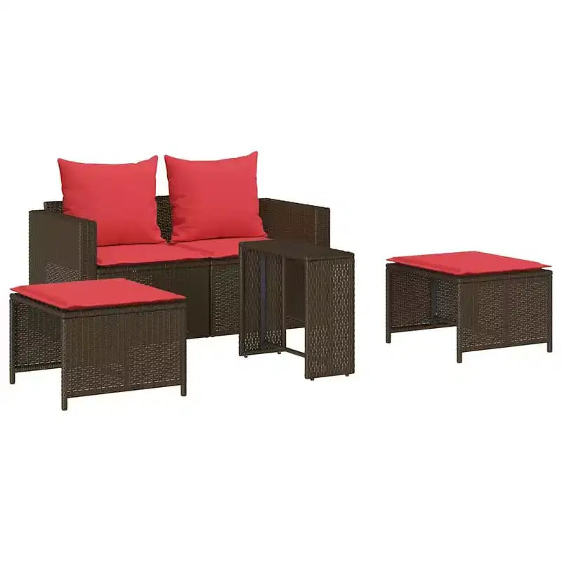vidaXL 5-teiliges Loungeset mit Kissen, stapelbar, grau, Polyrattan