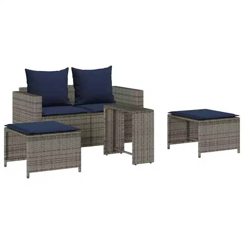 vidaXL 5 Piece Patio Sofa Set with Cushions Stackable Gray Poly Rattan