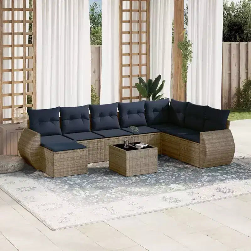 vidaXL 9-teiliges Lounge-Set mit Kissen Grau Polyrattan