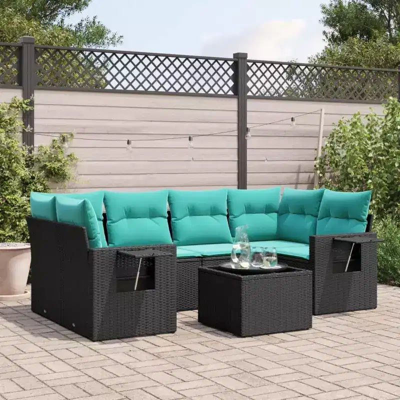vidaXL 7-teiliges Garten-Sofa-Set mit Kissen Polyrattan