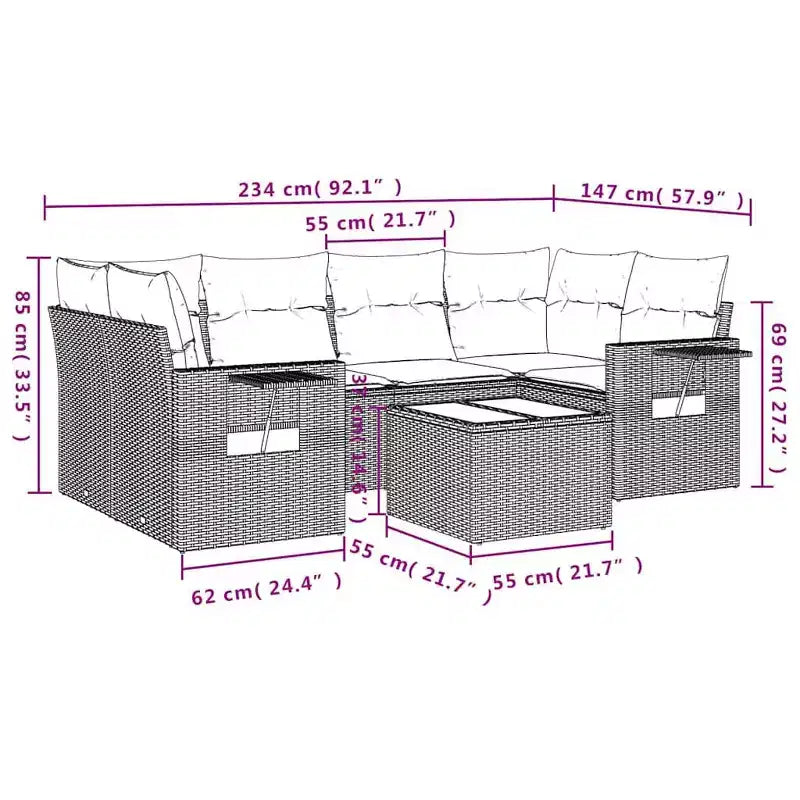vidaXL 7-teiliges Garten-Sofa-Set mit Kissen Polyrattan