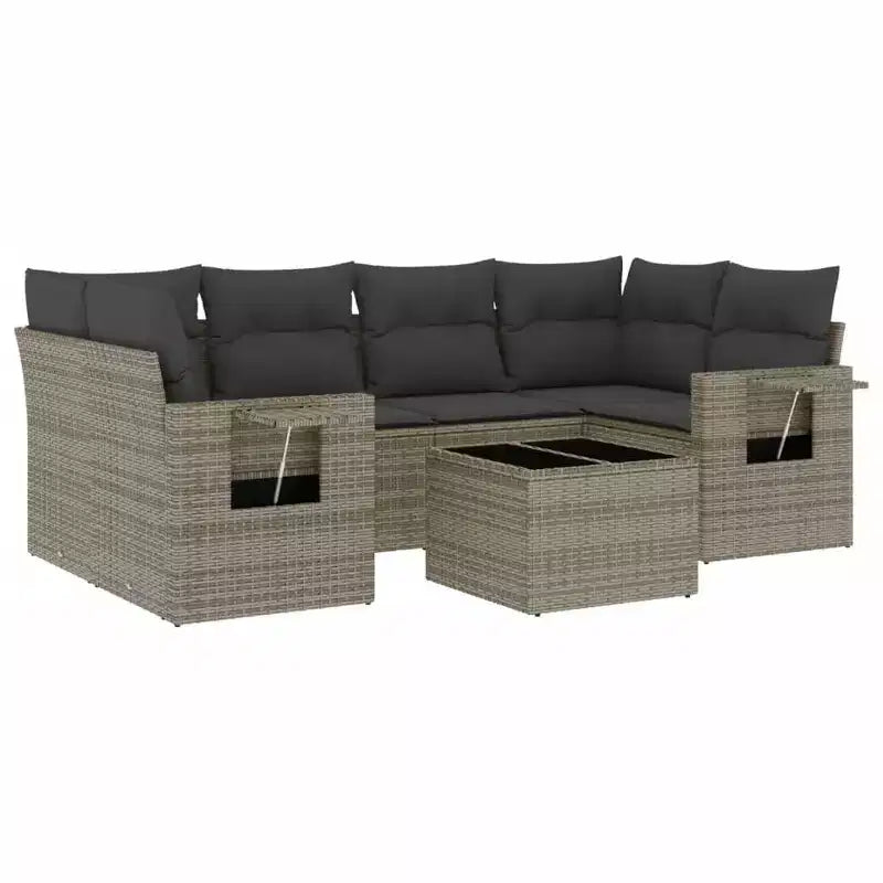 vidaXL 7 Piece Garden Sofa Set with Cushions Poly Rattan