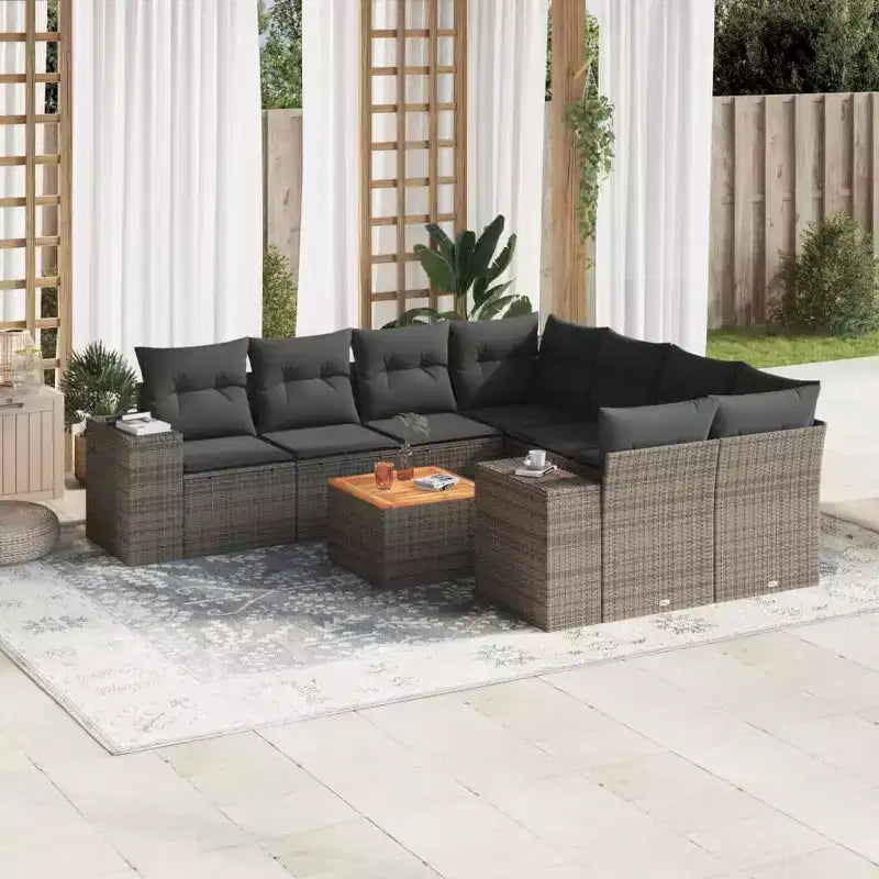 vidaXL Gartensitzgruppe mit Kissen Outdoor-Möbel 9-teilig Polyrattan
