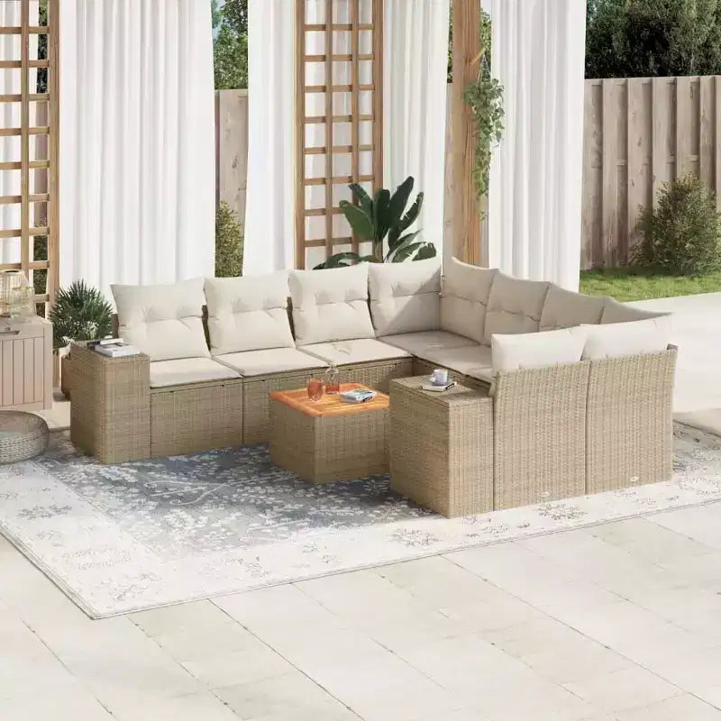vidaXL Gartensitzgruppe mit Kissen Outdoor-Möbel 9-teilig Polyrattan