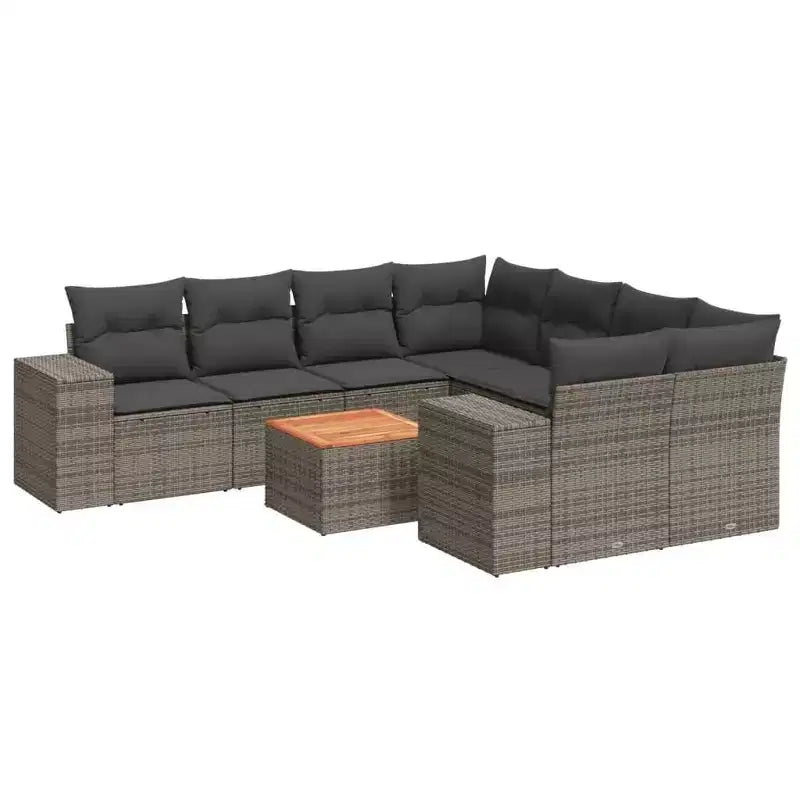 vidaXL Gartensitzgruppe mit Kissen Outdoor-Möbel 9-teilig Polyrattan