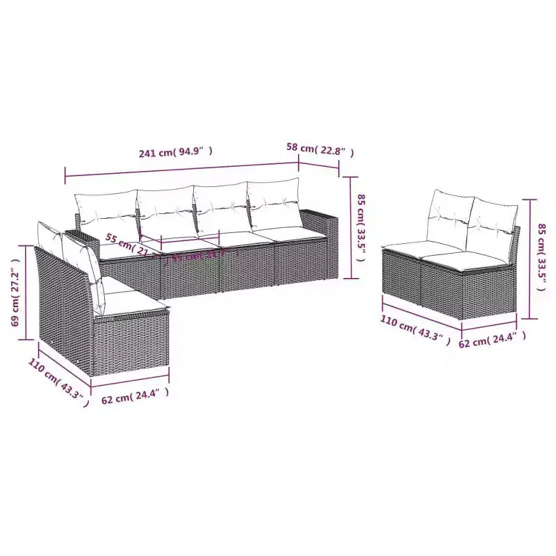 vidaXL 9-teiliges Gartensofa-Set mit Kissen Polyrattan