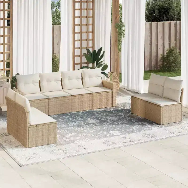 vidaXL 9-teiliges Gartensofa-Set mit Kissen Polyrattan