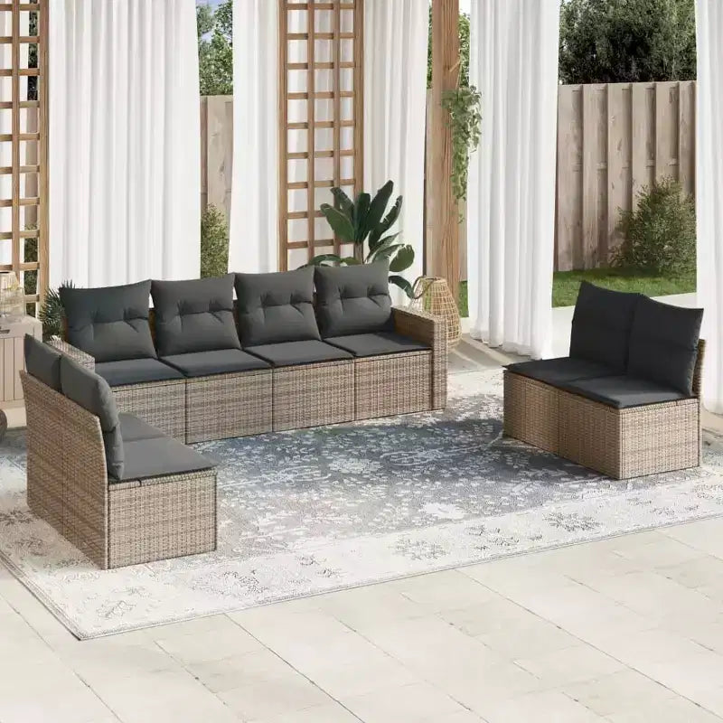 vidaXL 9-teiliges Gartensofa-Set mit Kissen Polyrattan