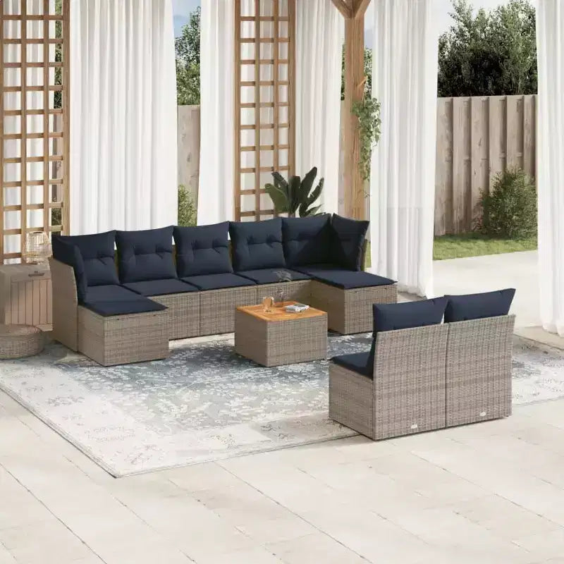 vidaXL Gartensofa-Set mit Kissen Outdoor-Möbel 10-teilig Polyrattan