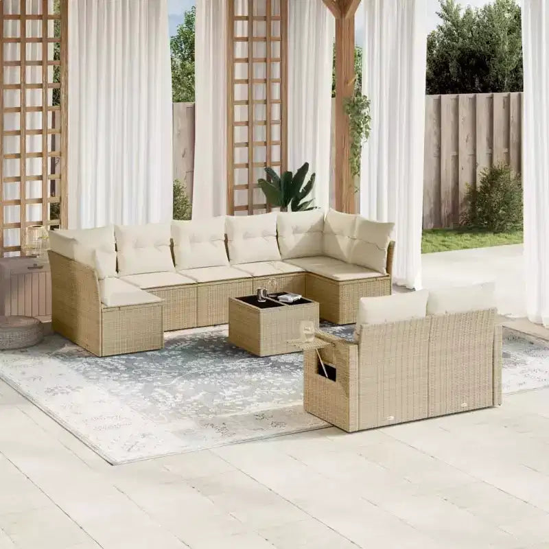 vidaXL Gartensofa-Set mit Kissen Outdoor-Möbel 10-teilig Polyrattan