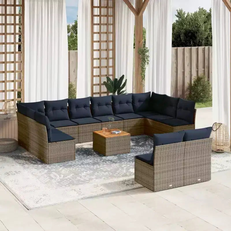 vidaXL 13-teilige Loungesitzgruppe mit Kissen Grau Polyrattan
