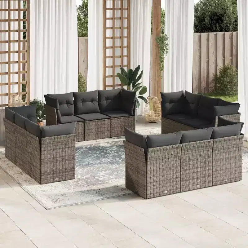vidaXL 12-teiliges Terrassen-Sofa-Set mit Kissen Polyrattan
