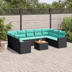vidaXL 10-teiliges Loungeset mit Kissen Schwarz Polyrattan – Schwarz 5x Mitte + Tisch + 2x Ecke