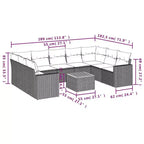 vidaXL 10-teiliges Loungeset mit Kissen Schwarz Polyrattan – Schwarz 5x Mitte + Tisch + 2x Ecke