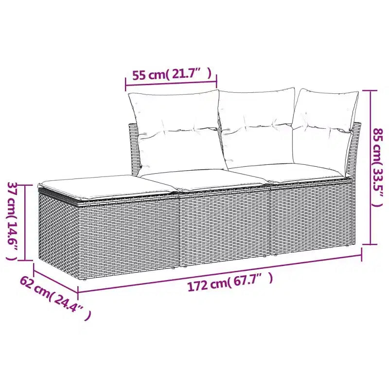 vidaXL 3-teiliges Loungeset mit Kissen Polyrattan