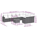 vidaXL 10-teiliges Gartensofa-Set mit Kissen Schwarz Polyrattan - Schwarz und Creme 5x Mitte + Tisch + 2x Ecke
