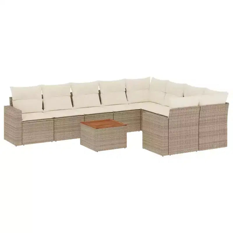 vidaXL 10 Piece Patio Sofa Set with Cushions Beige Poly Rattan - Beige 5x Middle + Table + 2x Corner