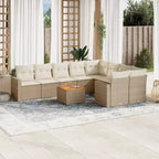 vidaXL 10-teiliges Gartensofa-Set mit Kissen Beige Polyrattan - Beige 5x Mittelteil + Tisch + 2x Eckteil