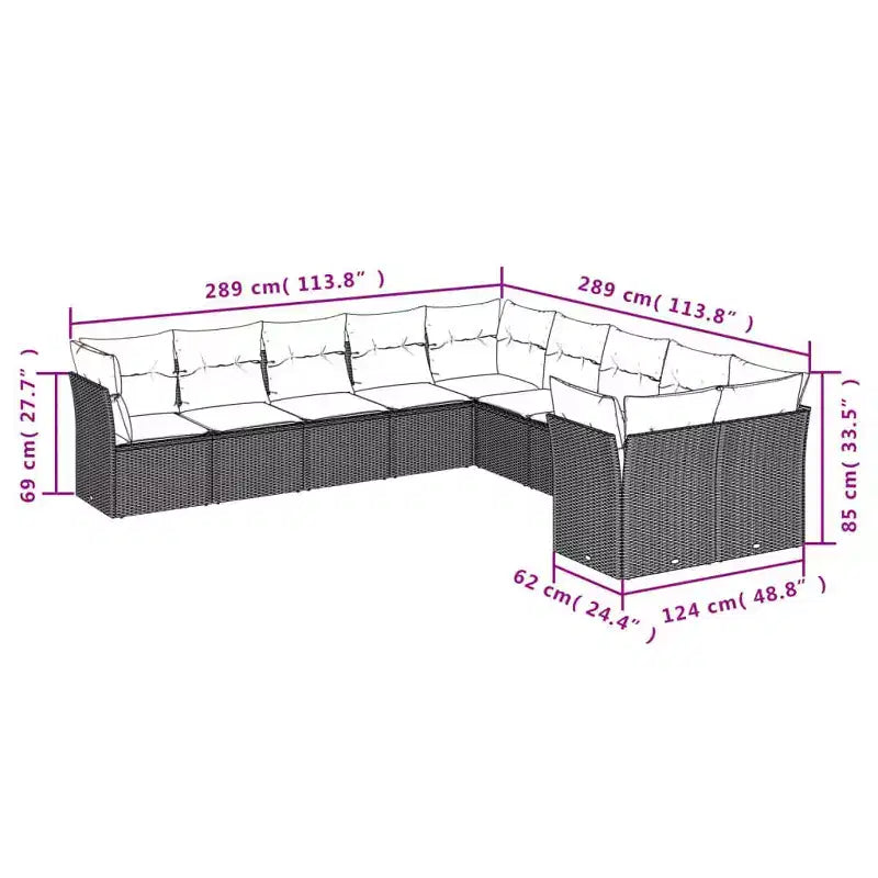 vidaXL 10-teiliges Loungeset mit Kissen Polyrattan